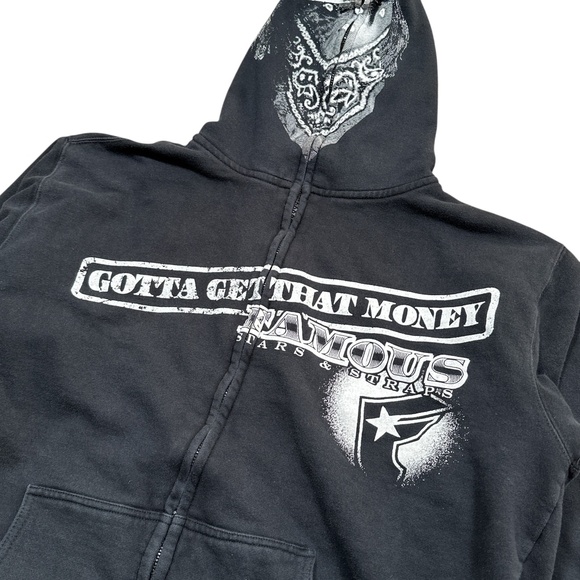 Vintage Y2K Famous Stars & Straps Ben Franklin Mask Zip Thermal Hoodie Mens L - Picture 3 of 10